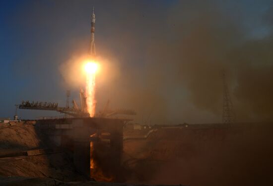 Launch of Soyuz-FG launch vehicle carrying Soyuz-MS spacecraft from Baikonur Cosmodrome