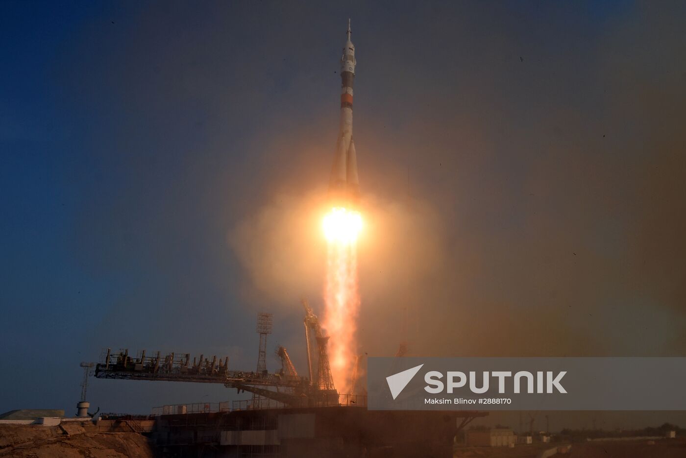 Launch of Soyuz-FG launch vehicle carrying Soyuz-MS spacecraft from Baikonur Cosmodrome