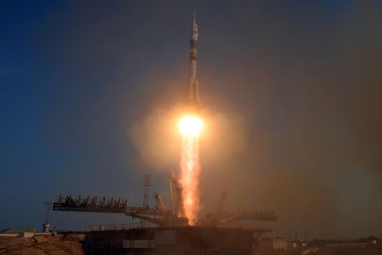 Launch of Soyuz-FG launch vehicle carrying Soyuz-MS spacecraft from Baikonur Cosmodrome