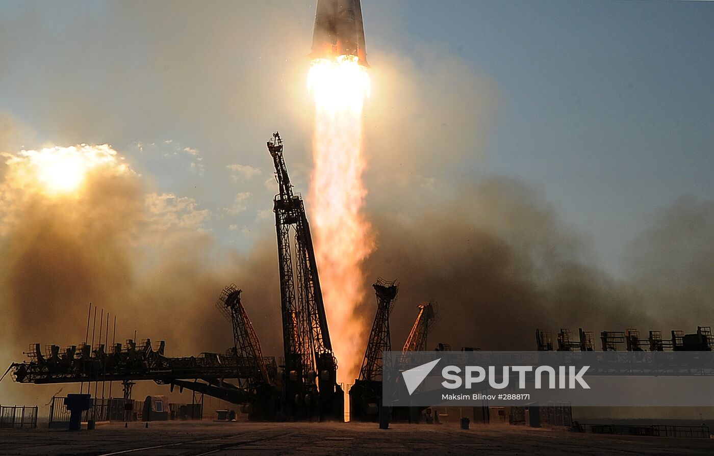 Launch of Soyuz-FG launch vehicle carrying Soyuz-MS spacecraft from Baikonur Cosmodrome