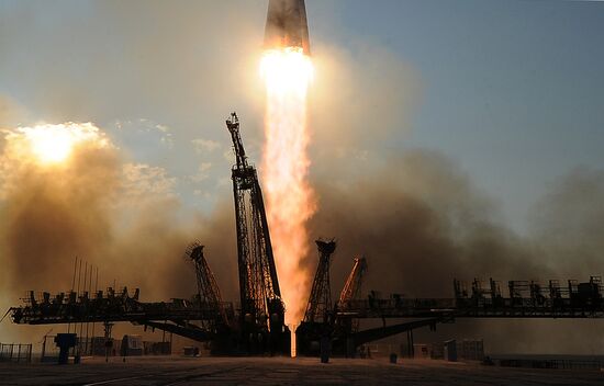 Launch of Soyuz-FG launch vehicle carrying Soyuz-MS spacecraft from Baikonur Cosmodrome
