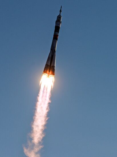 Launch of Soyuz-FG launch vehicle carrying Soyuz-MS spacecraft from Baikonur Cosmodrome