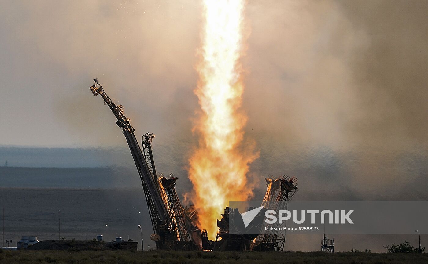Launch of Soyuz-FG launch vehicle carrying Soyuz-MS spacecraft from Baikonur Cosmodrome