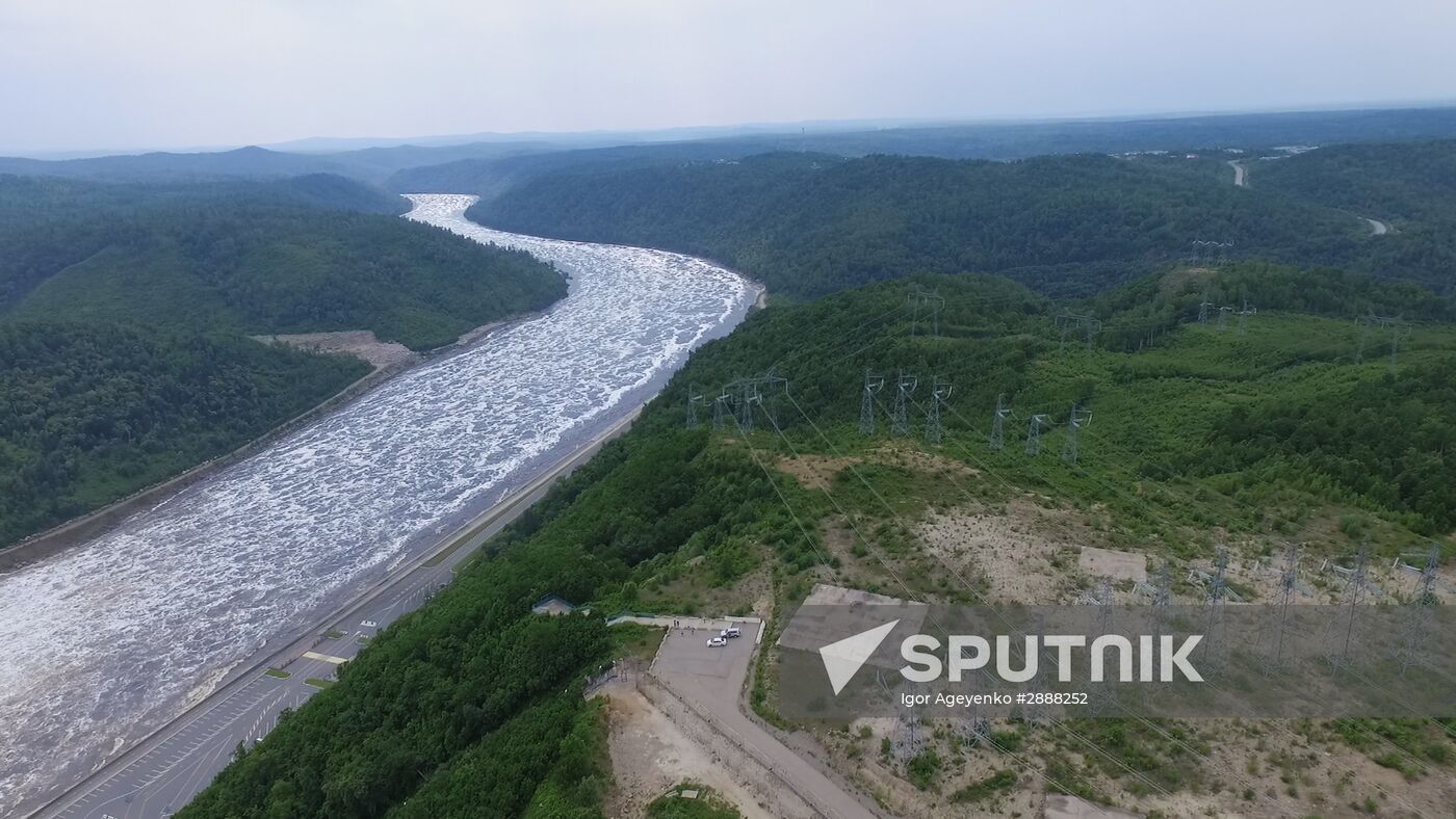 Water discharge at Bureyskaya hydroelectric power plant