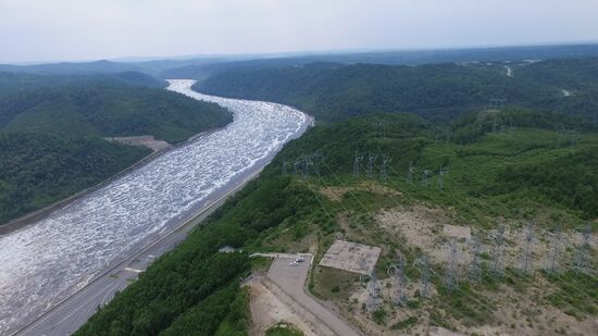 Water discharge at Bureyskaya hydroelectric power plant