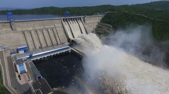 Water discharge at Bureyskaya hydroelectric power plant