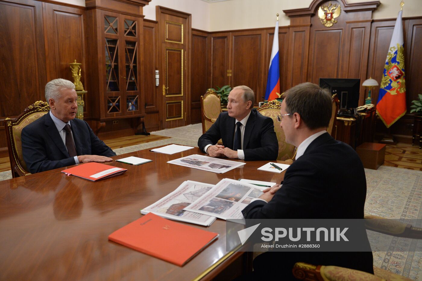 Russian President Vladimir Putin meets with Moscow Mayor Sergei Sobyanin and Culture Minister Vladimir Medinsky