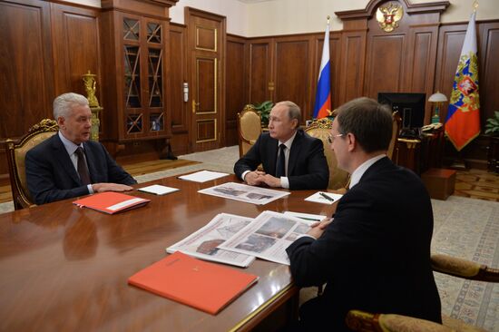 Russian President Vladimir Putin meets with Moscow Mayor Sergei Sobyanin and Culture Minister Vladimir Medinsky