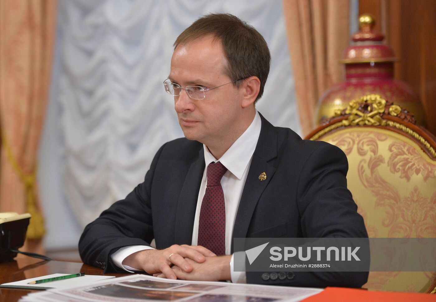 Russian President Vladimir Putin meets with Moscow Mayor Sergei Sobyanin and Culture Minister Vladimir Medinsky