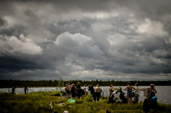 Religious procession to Svyatoye Lake in Menyusha village, Novgorod Region