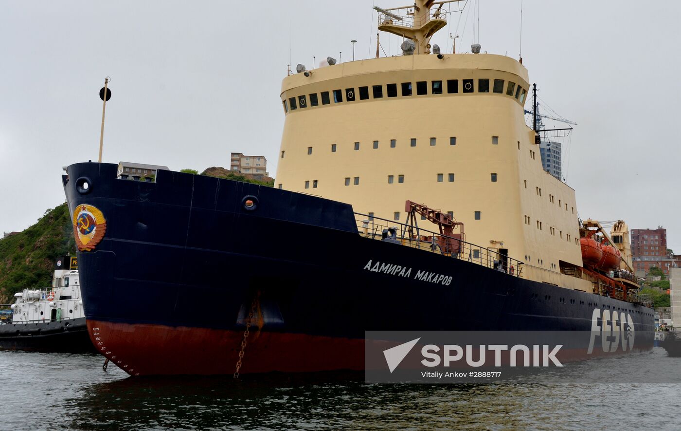 The Admiral Makarov icebreaker sets sail from Vladivostok