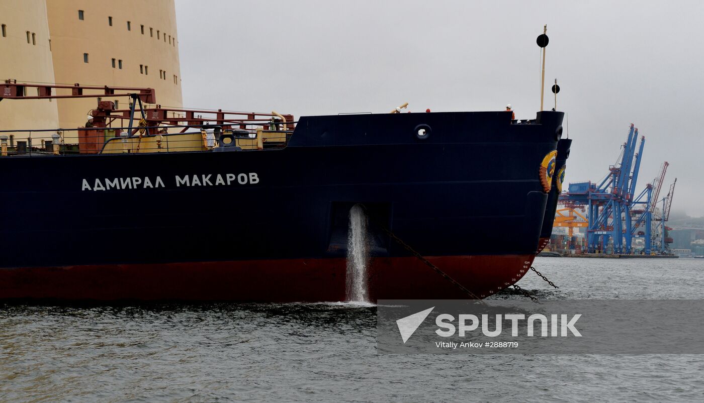 The Admiral Makarov icebreaker sets sail from Vladivostok