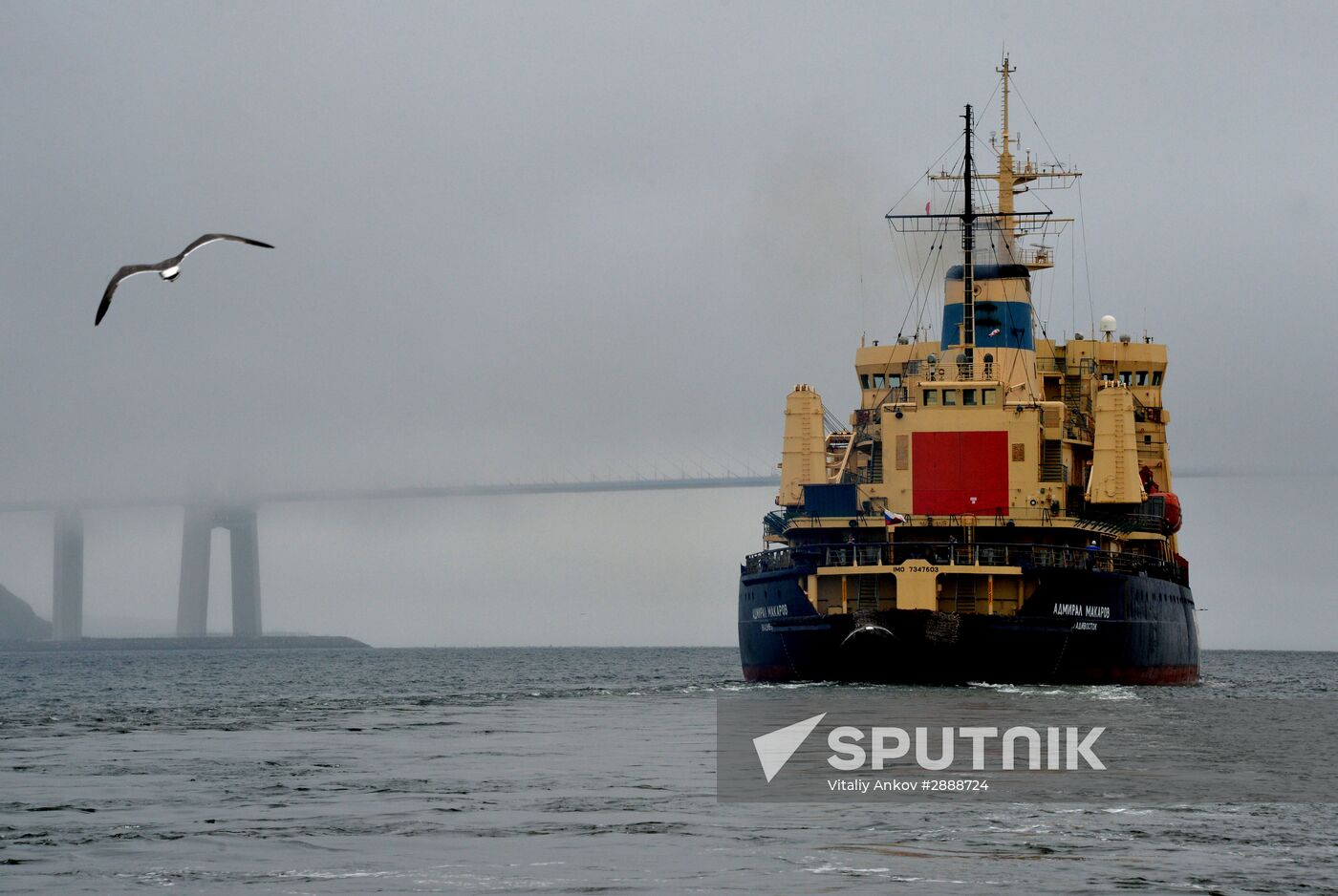 The Admiral Makarov icebreaker sets sail from Vladivostok