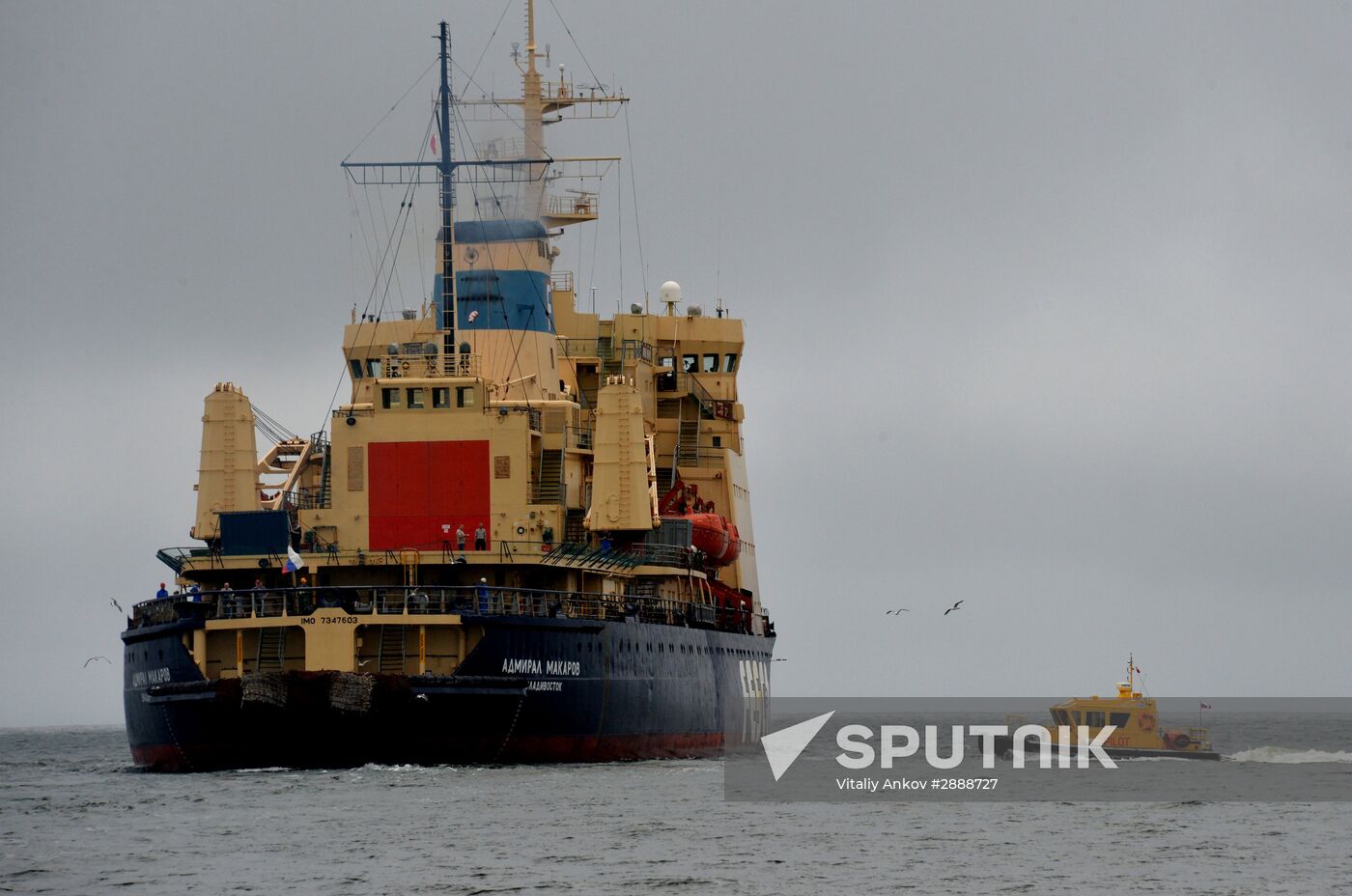 The Admiral Makarov icebreaker sets sail from Vladivostok