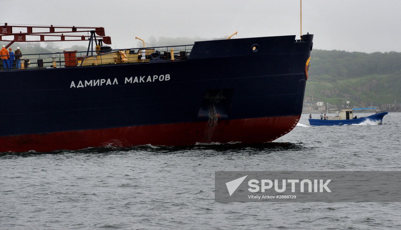 The Admiral Makarov icebreaker sets sail from Vladivostok