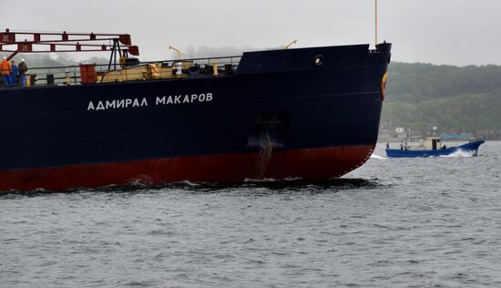 The Admiral Makarov icebreaker sets sail from Vladivostok