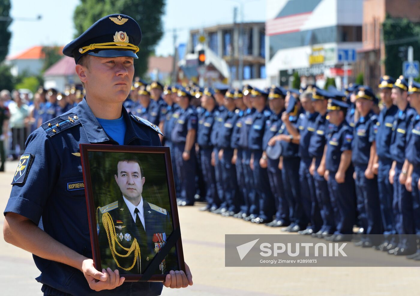 Funeral of Russian pilot instructor Ryafagat Khabibulin killed in Syria