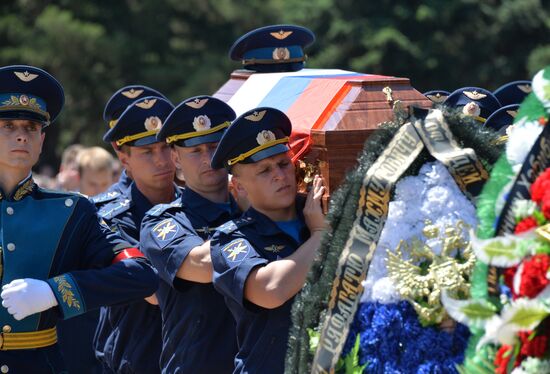 Funeral of Russian pilot instrructor Ryafagat Khabibulin killed in Syria