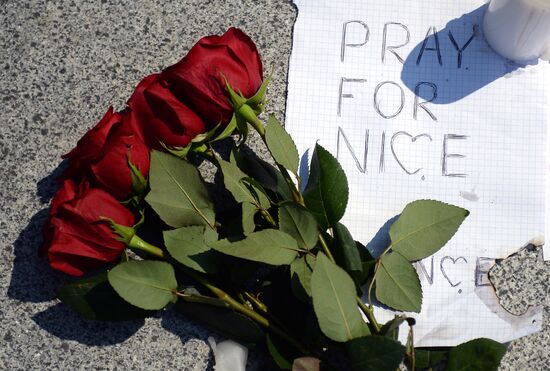 Flowers outside French embassy to commemorate Nice attack victims