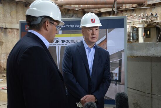 Moscow Mayor Sergei Sobyanin inspects construction of Michurinsky Prospekt metro station