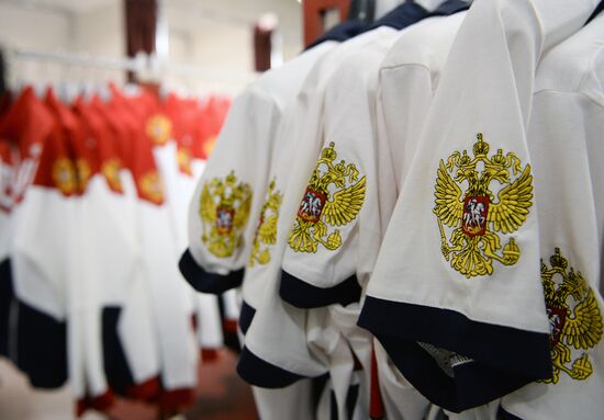 Russian Olympic athletic and freestyle wrestling teams' gear for the 2016 Olympics
