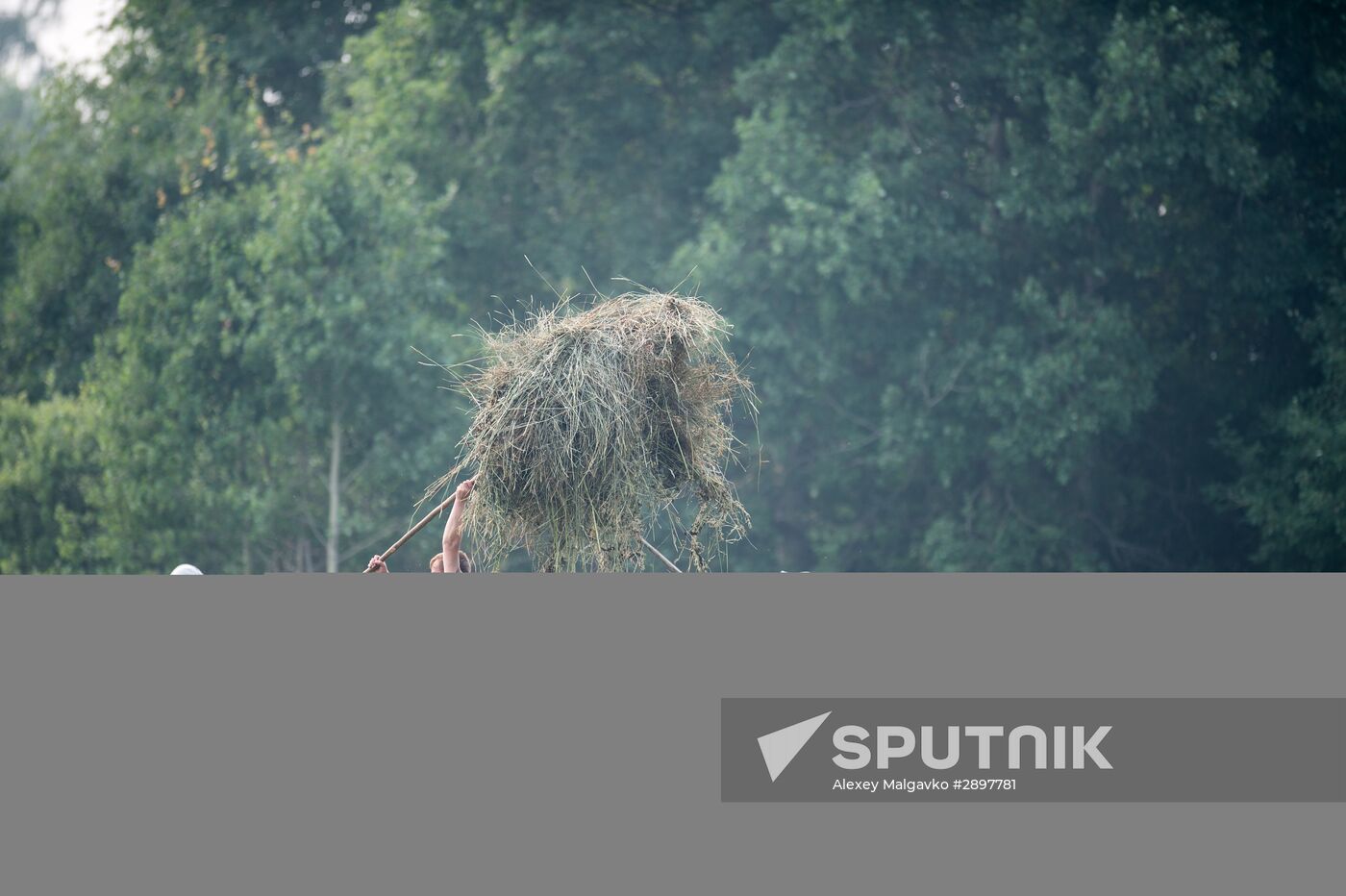 Harvesting hay in Omsk region