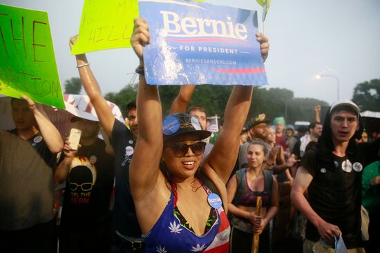 Supporters of Bernie Sanders stage protest in Philadelphia