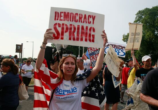 Supporters of Bernie Sanders stage protest in Philadelphia
