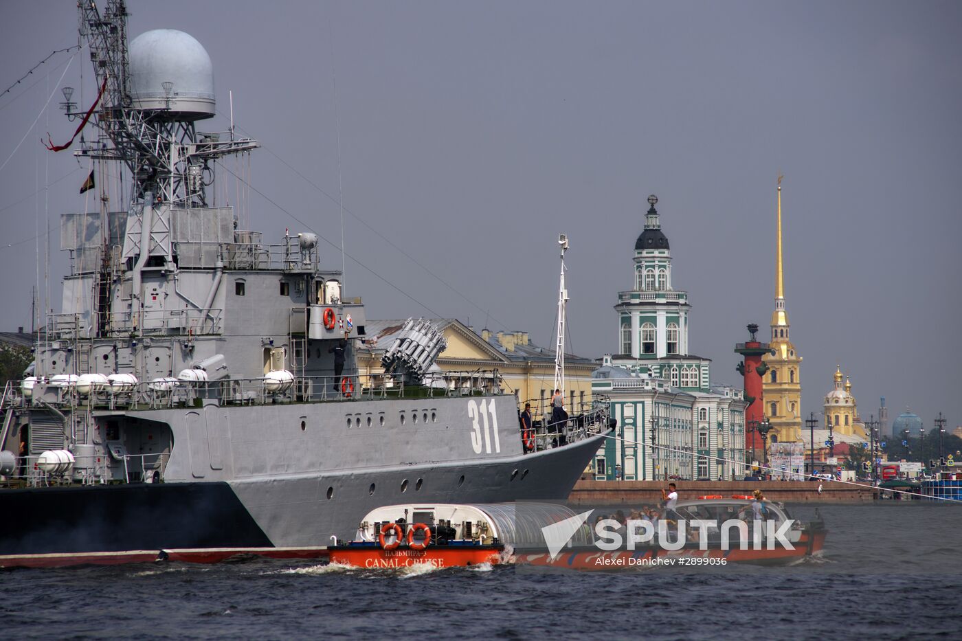 Warships enter the Neva River to take part in Russian Navy Day parade