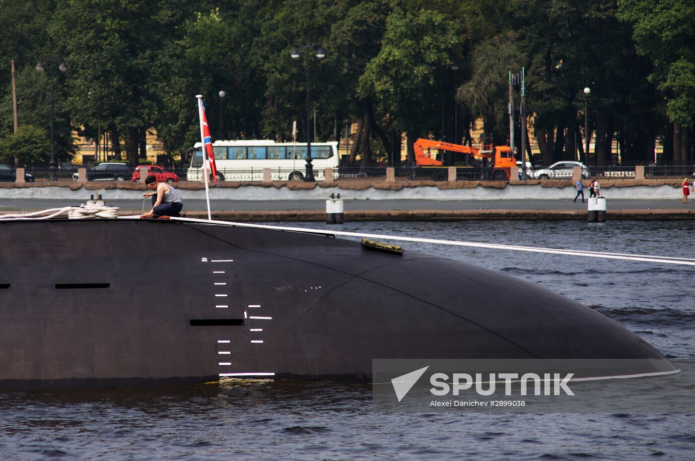 Warships enter the Neva River to take part in Russian Navy Day parade