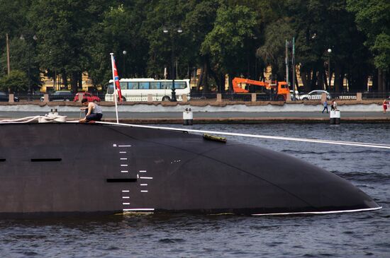 Warships enter the Neva River to take part in Russian Navy Day parade