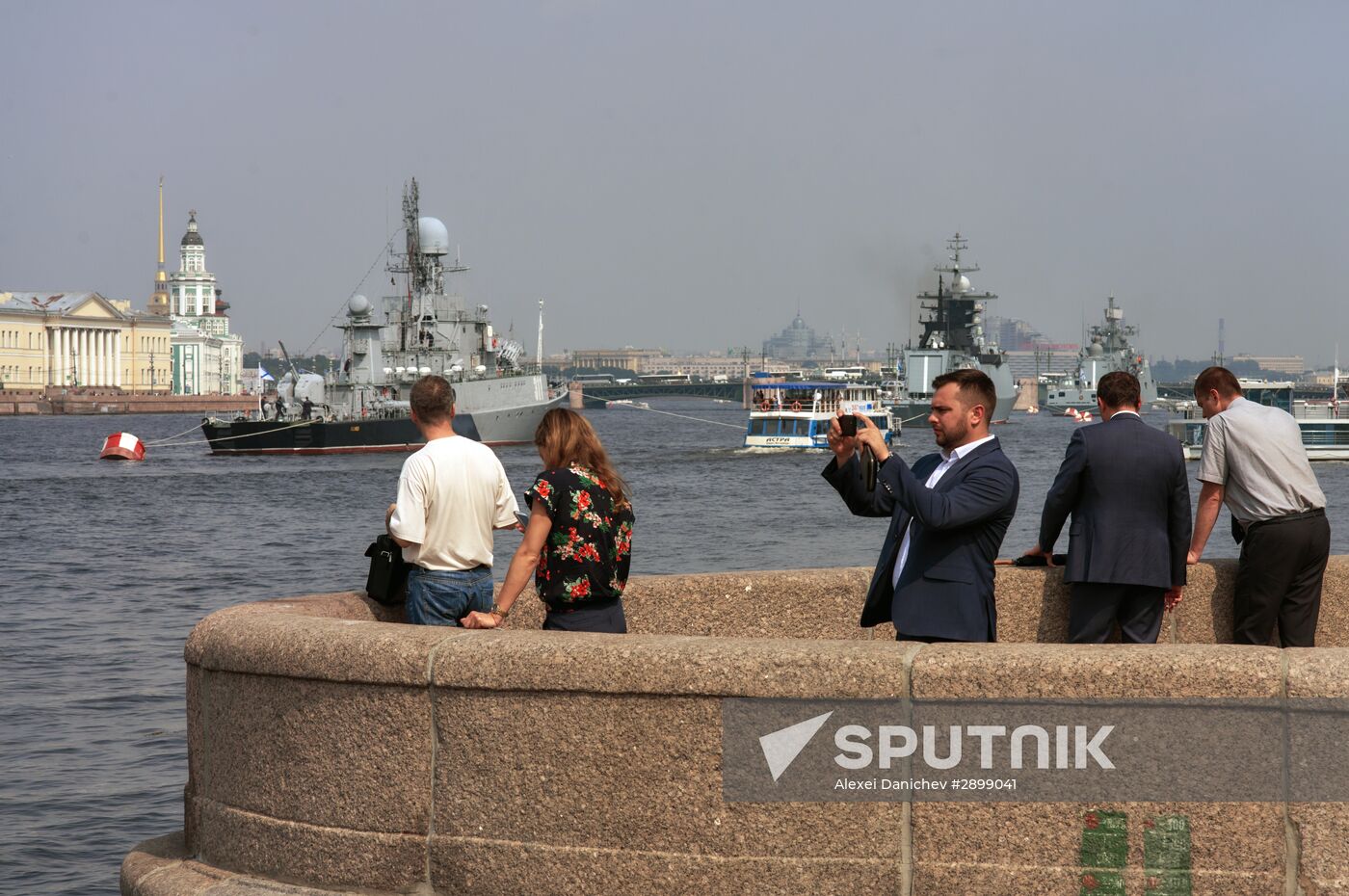 Warships enter the Neva River to take part in Russian Navy Day parade