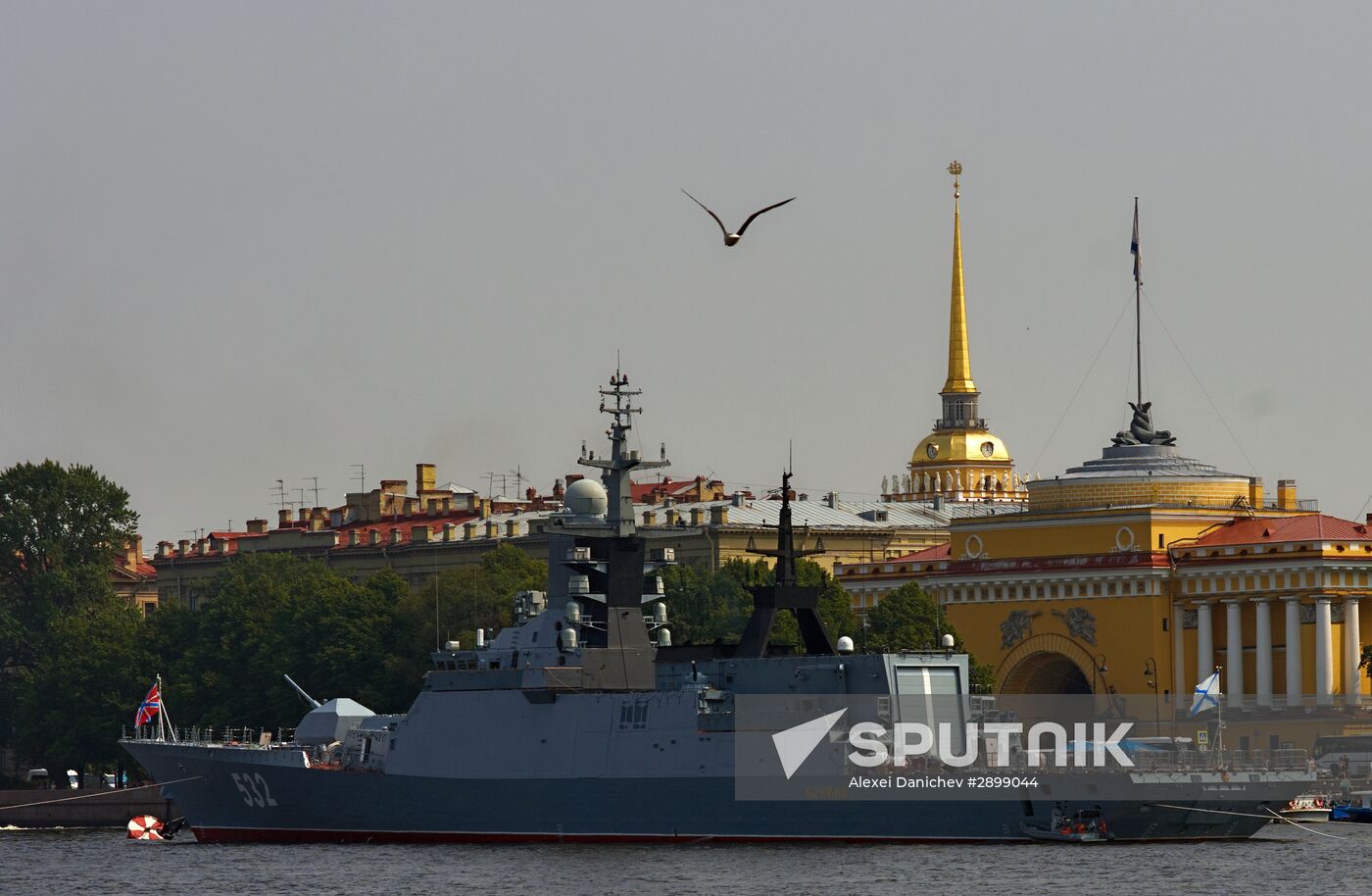 Warships enter the Neva River to take part in Russian Navy Day parade