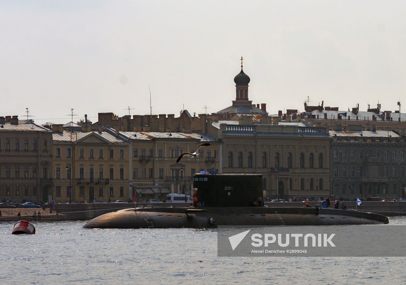 Warships enter the Neva River to take part in Russian Navy Day parade