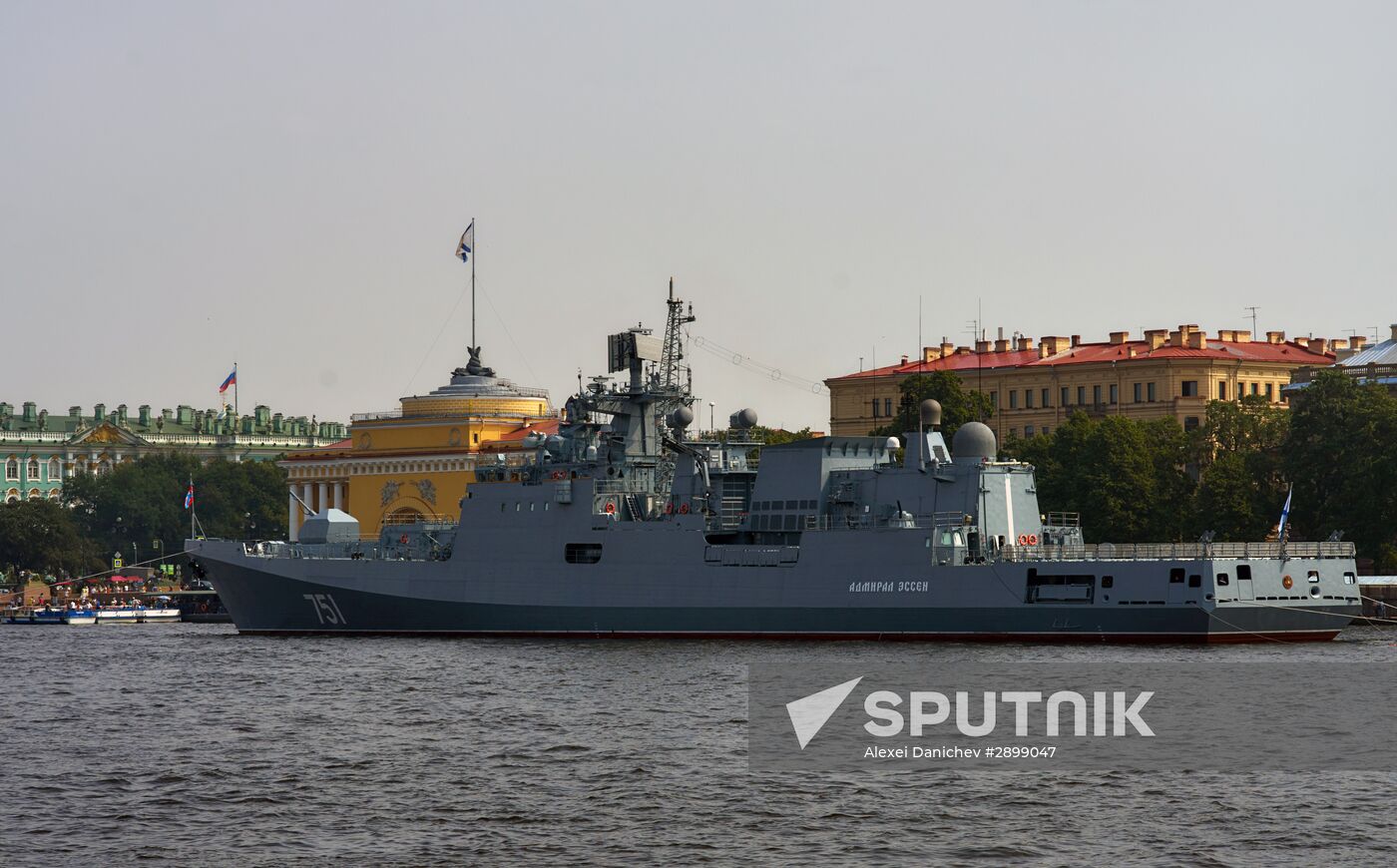 Warships enter the Neva River to take part in Russian Navy Day parade