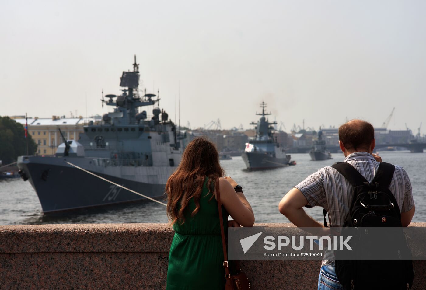 Warships enter the Neva River to take part in Russian Navy Day parade