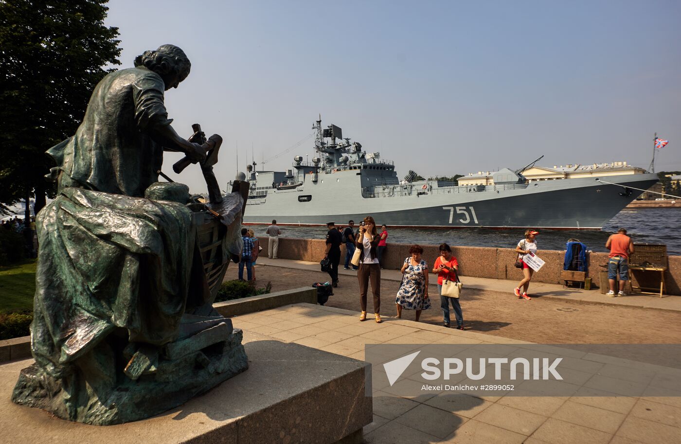 Warships enter the Neva River to take part in Russian Navy Day parade