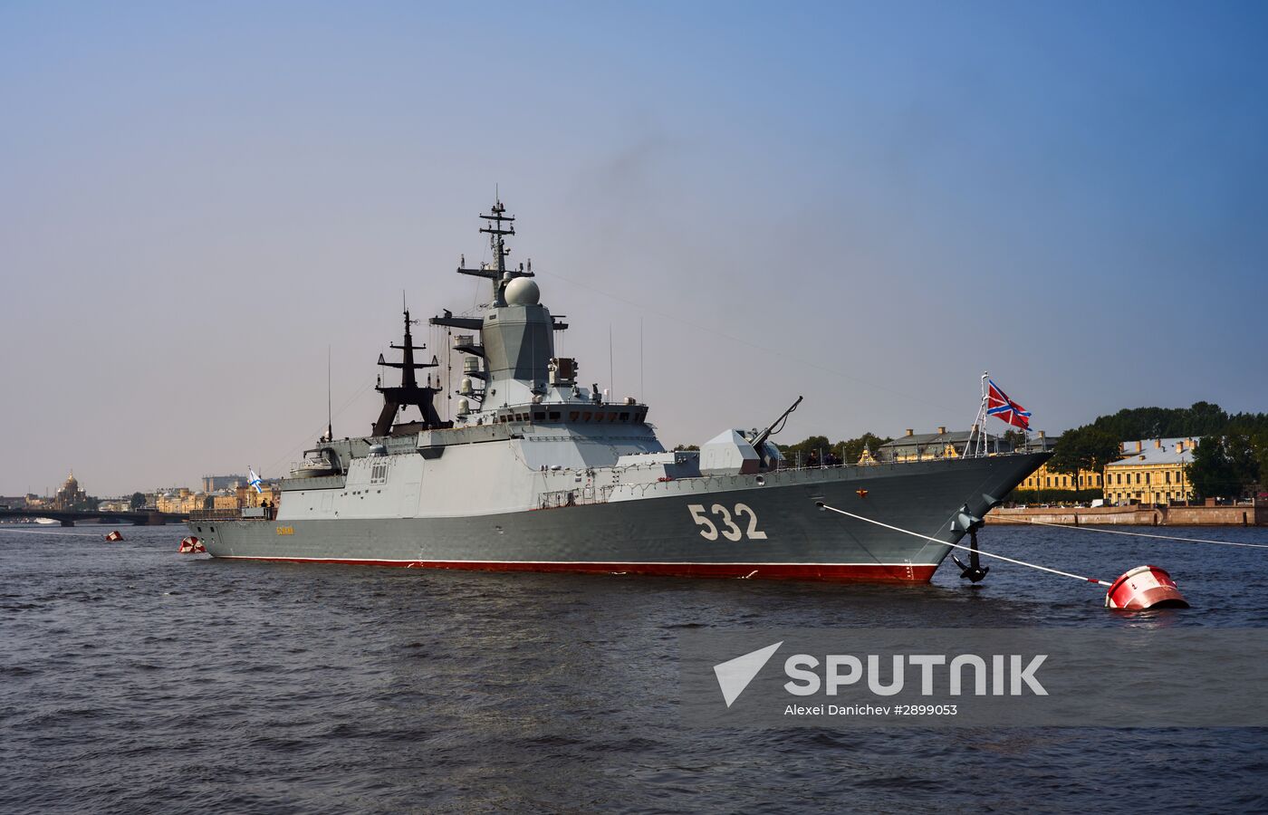Warships enter the Neva River to take part in Russian Navy Day parade