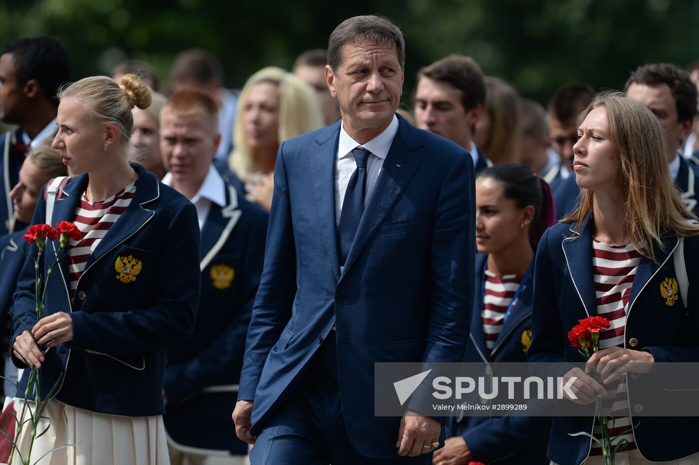 Russian Olympic team lay flowers at Eternal Flame in Alexander Garden
