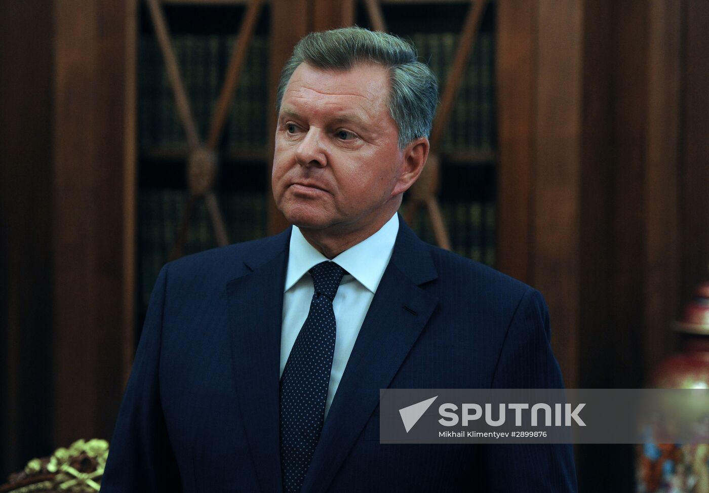 Russian President Vladimir Putin meets with Oleg Belaventsev