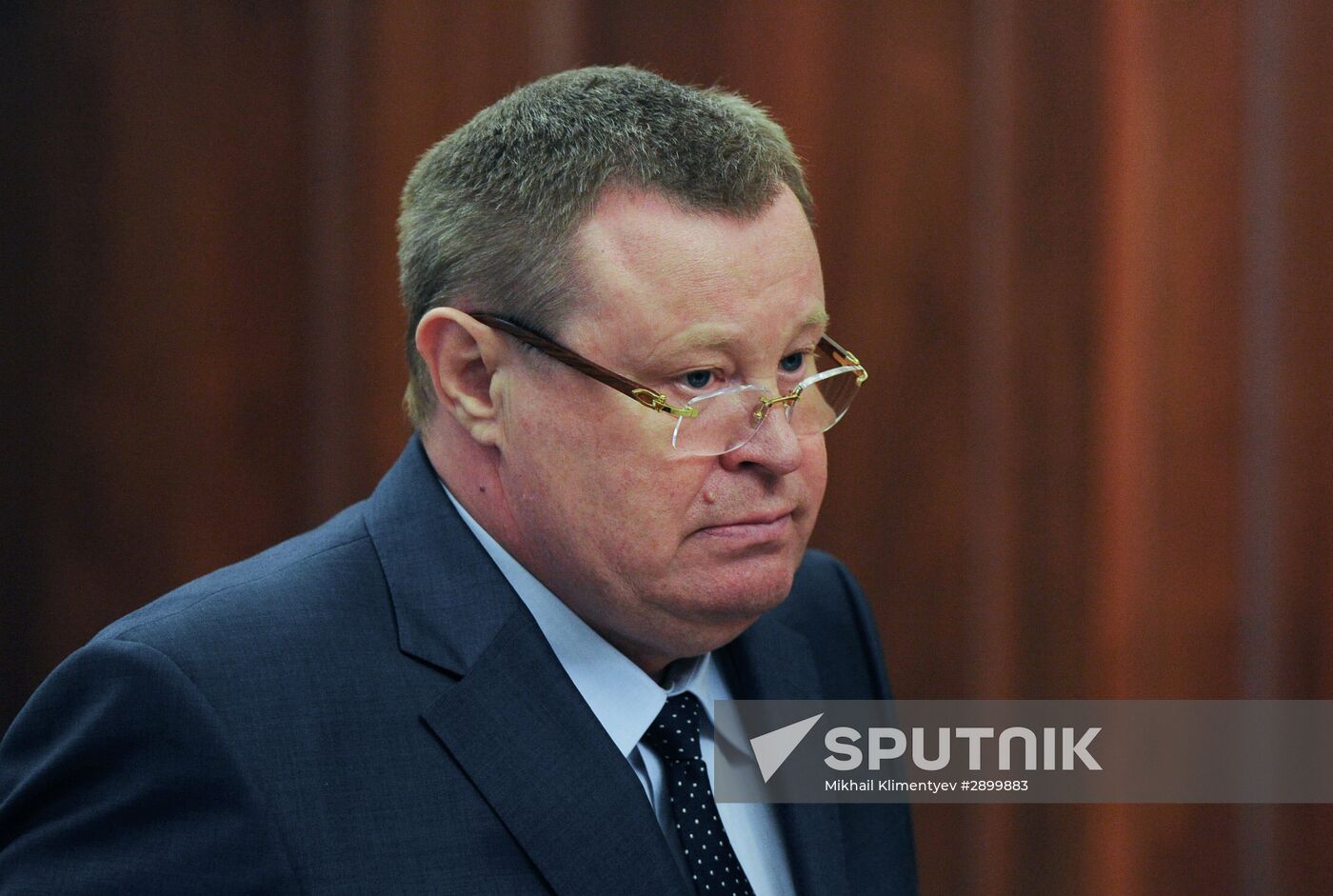 Russian President Vladimir Putin meets with Vladimir Ustinov