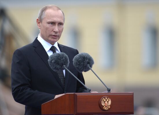 Russian President Vladimir Putin takes part in celebrating Nay Day in St. Petersburg