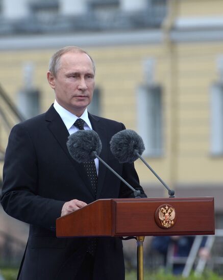 Russian President Vladimir Putin takes part in celebrating Nay Day in St. Petersburg