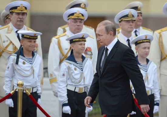 Russian President Vladimir Putin takes part in celebrating Nay Day in St. Petersburg