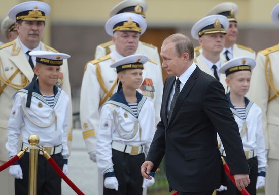 Russian President Vladimir Putin takes part in celebrating Nay Day in St. Petersburg