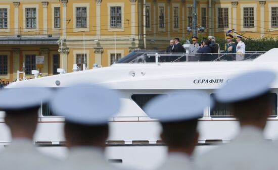 Russian President Vladimir Putin takes part in celebrating Nay Day in St. Petersburg