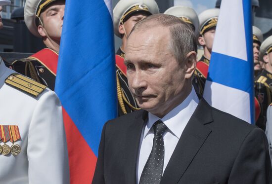 Russian President Vladimir Putin takes part in celebrating Nay Day in St. Petersburg