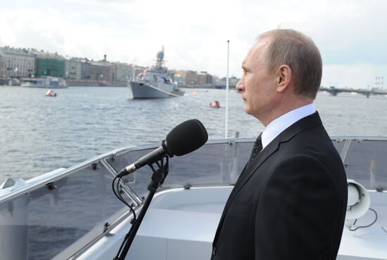 Russian President Vladimir Putin takes part in celebrating Nay Day in St. Petersburg