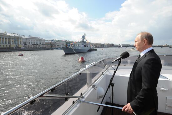 Russian President Vladimir Putin takes part in celebrating Nay Day in St. Petersburg