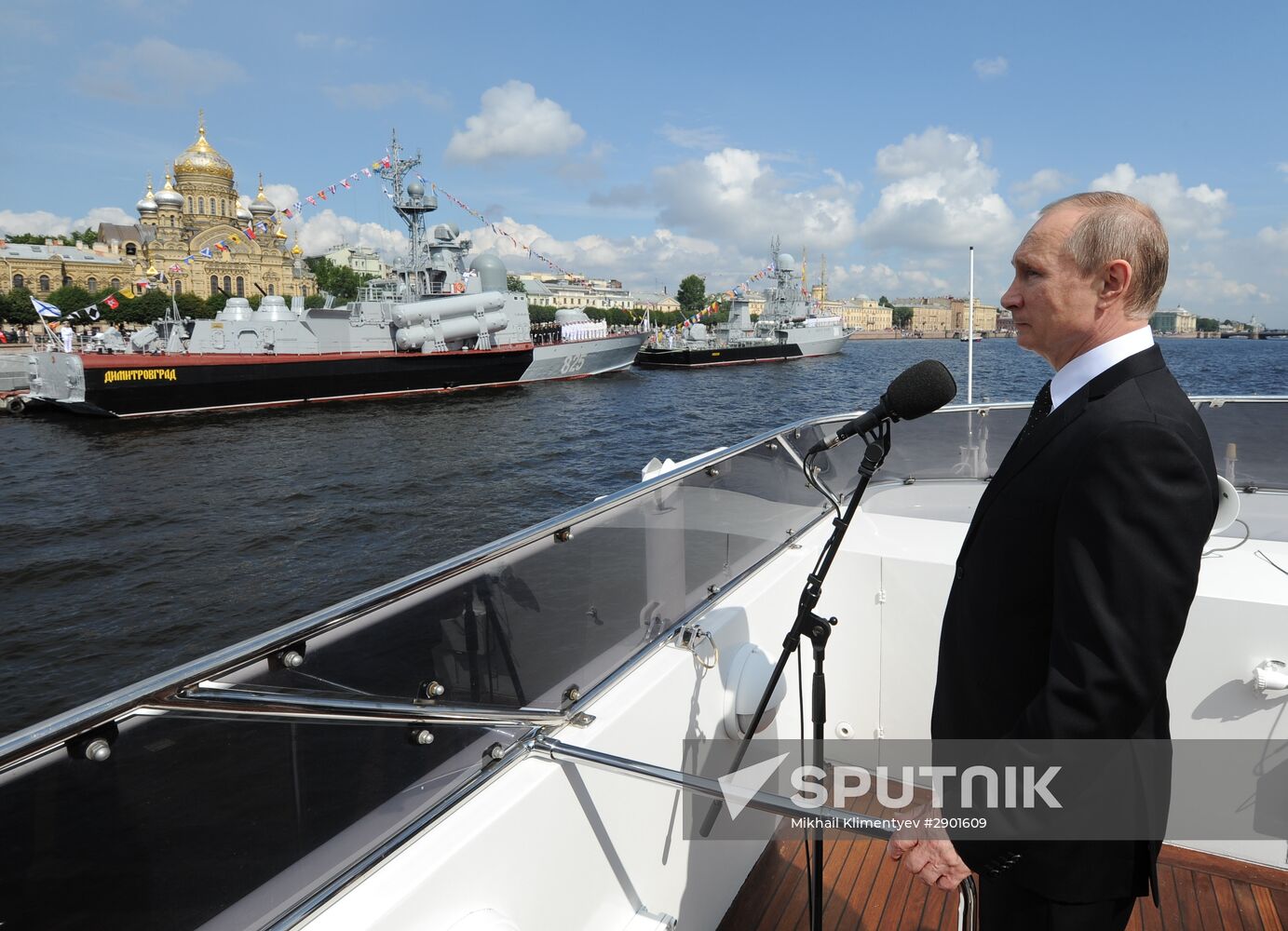Russian President Vladimir Putin takes part in celebrating Nay Day in St. Petersburg